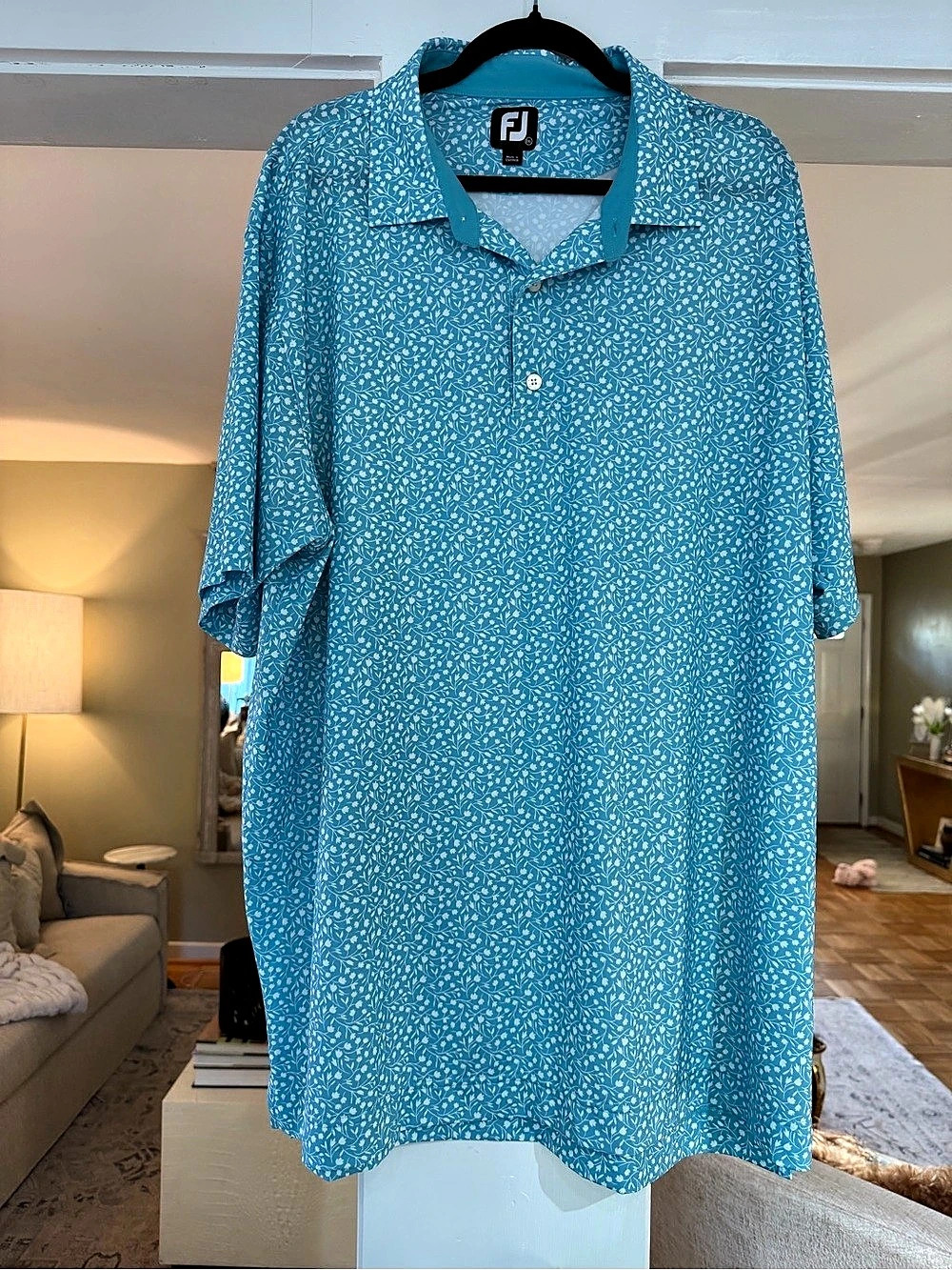 FJ Floral Polo Shirt in Blue & White Like New XXL